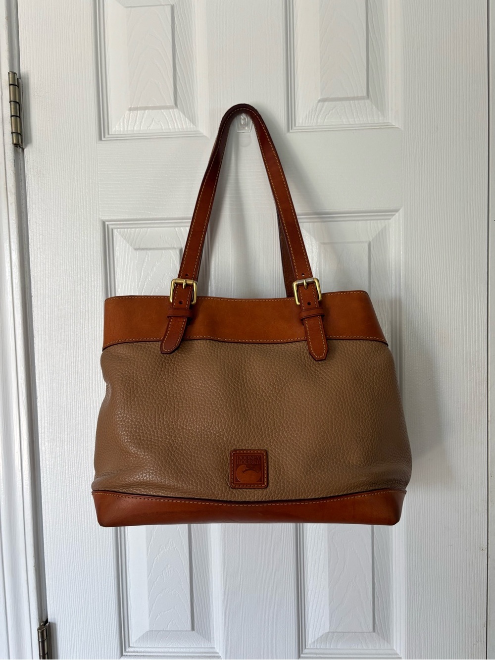 Vintage Dooney & Bourke Two-Tone Tan and Brown Leather Tote